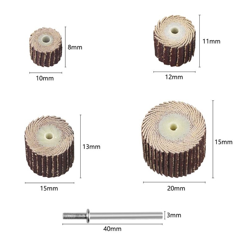 TOVOT 60PCS 240 Grit Flap Wheels Assortment Set with 1/8" Shank 4 Sizes Sanding Wheels Kit Sanding Bits for Grinding, Polishing, Rust Removal (10/12/15/20mm) - Image 3